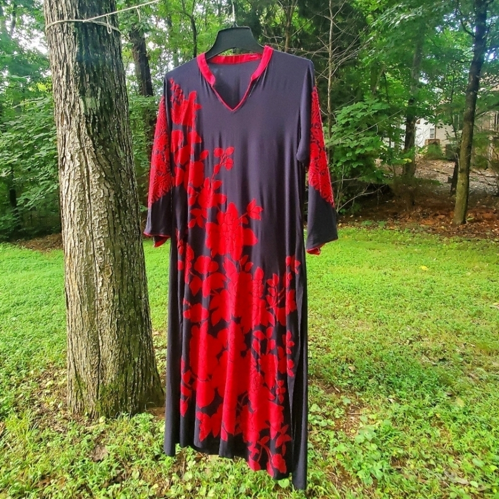 Kaftan Maxi Dress, Summer Loose Fit Holiday Resort Beach Dress Floral Print